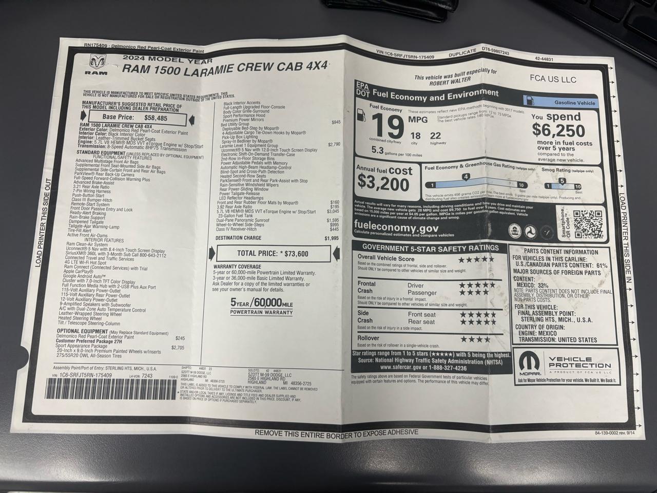 RAM 1500 Laramie 4x4 Crew Cab 5'7" Box 2024