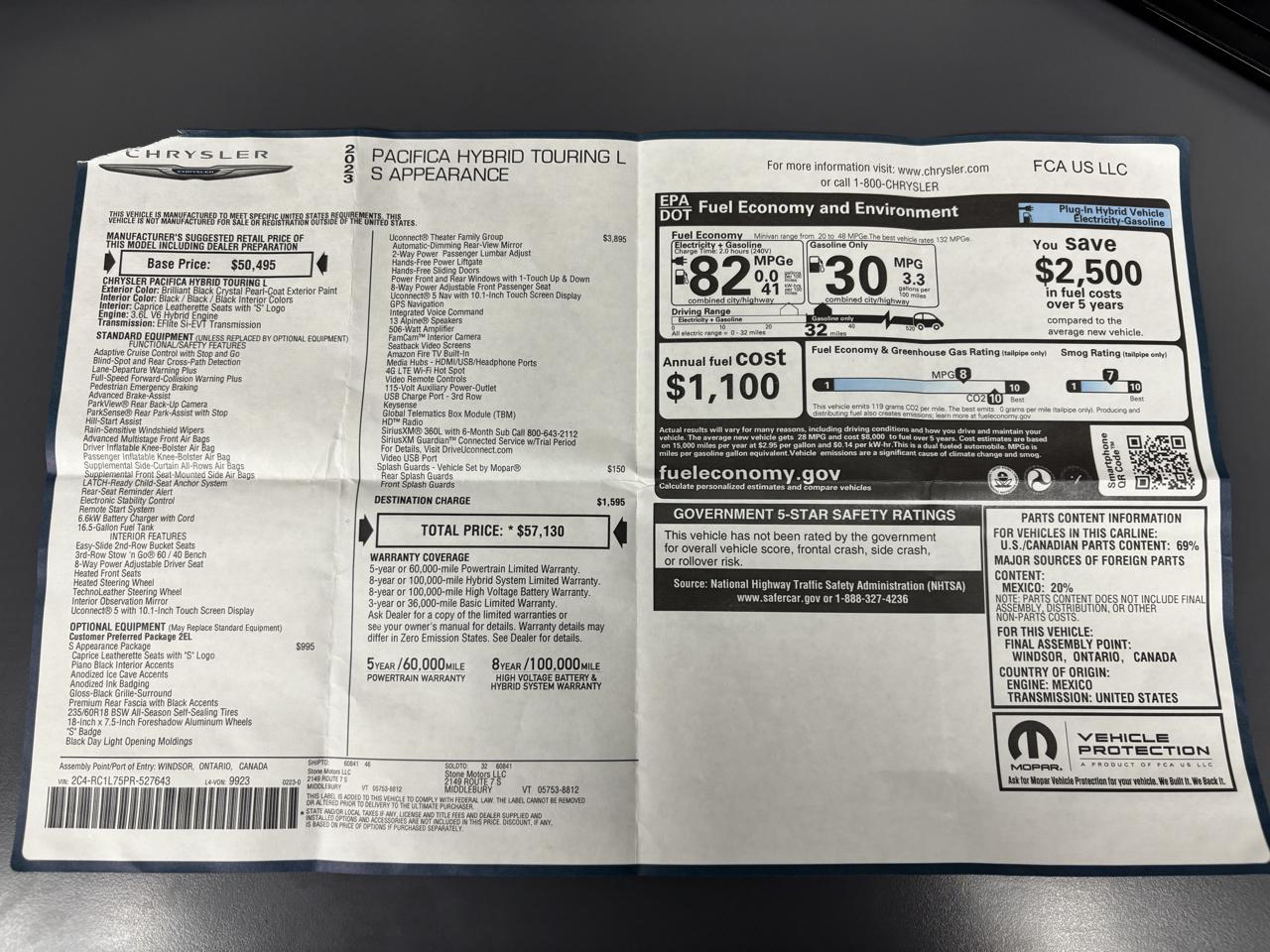 Chrysler Pacifica Hybrid Touring L FWD 2023