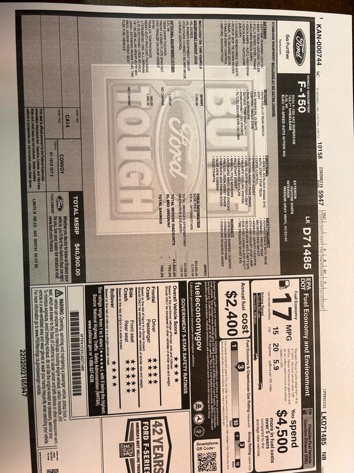 Ford F-150 XL SuperCab 6.5-ft. Bed 2WD 2020