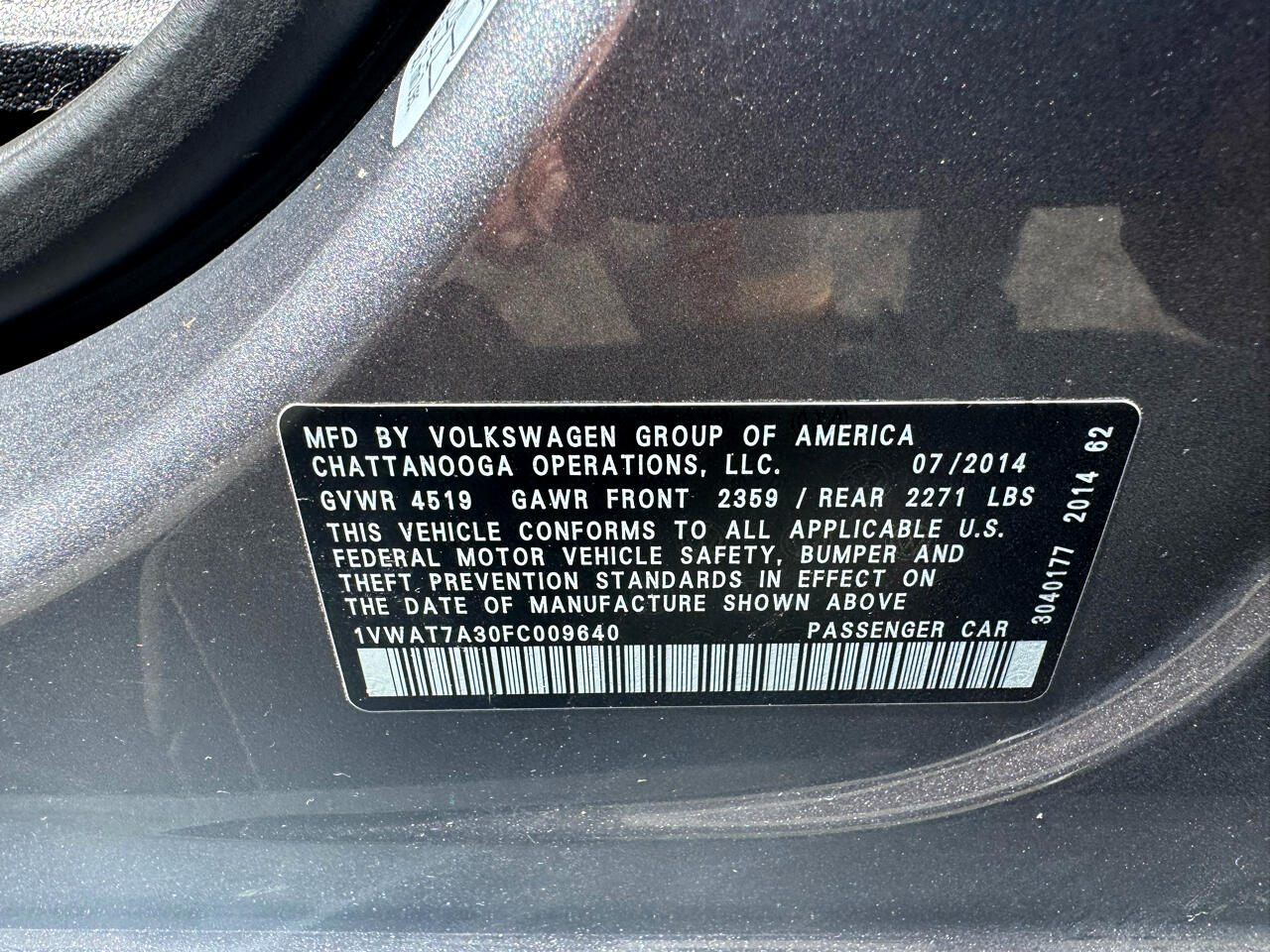 Volkswagen Passat 4dr Sdn 1.8T Auto S PZEV 2015 Volkswagen Passat 4dr Sdn 1.8T Auto S PZEV 2015