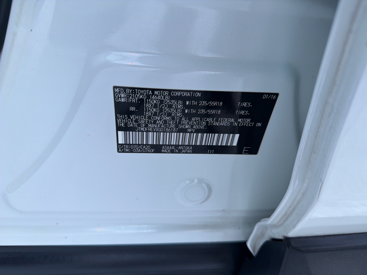 Toyota RAV4 AWD 4dr Limited (Natl) 2016