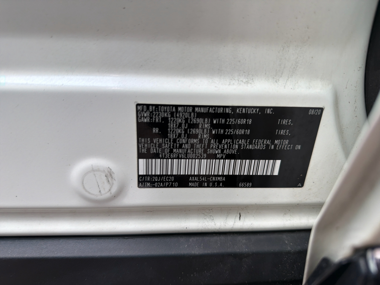 Toyota RAV4 Hybrid XSE AWD (Natl) 2020