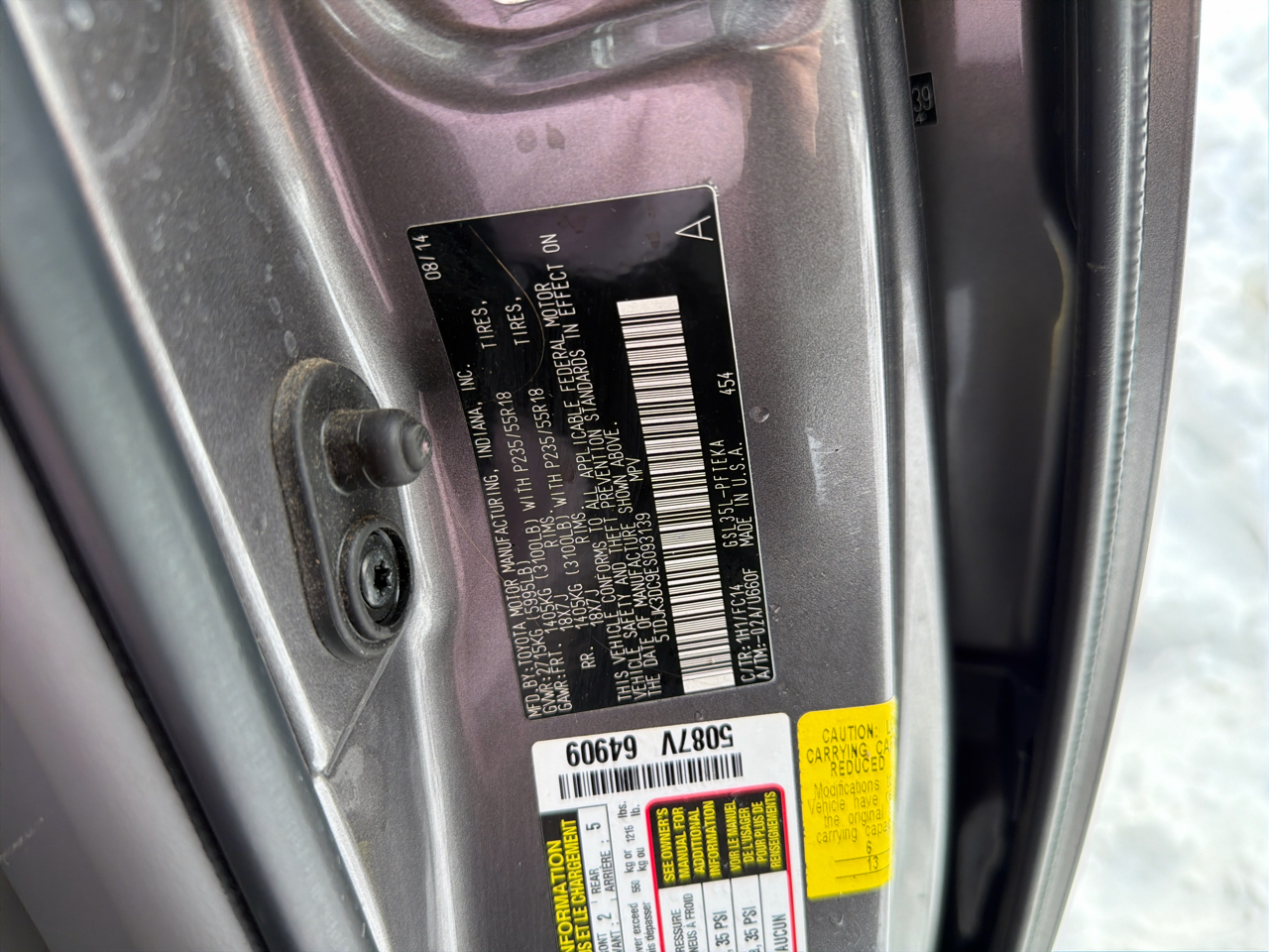 Toyota Sienna 5dr 7-Pass Van V6 LE AWD (Natl) 2014