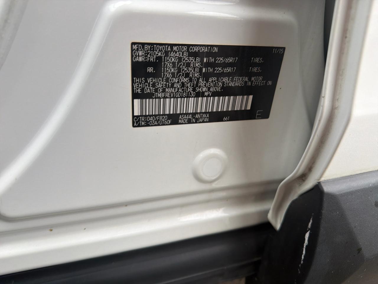 Toyota RAV4 AWD 4dr LE (Natl) 2016