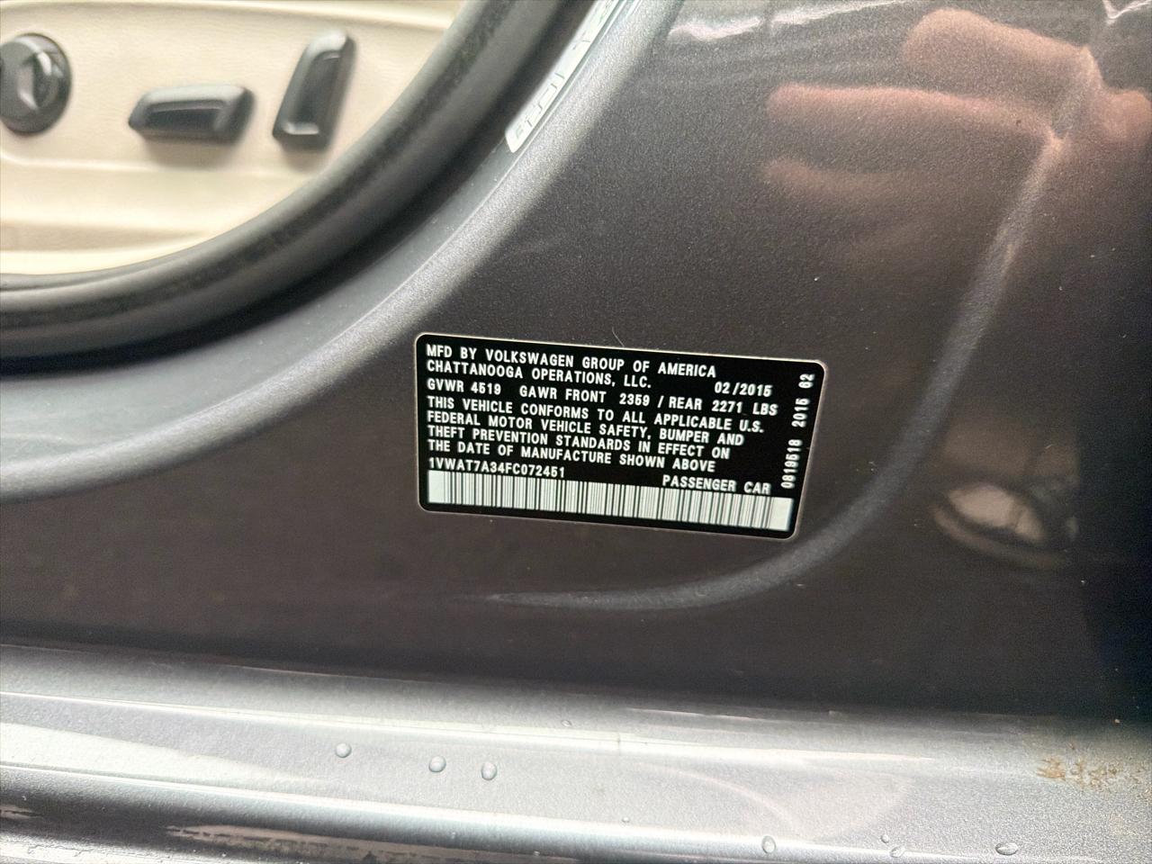 Volkswagen Passat 4dr Sdn 1.8T Auto S PZEV 2015