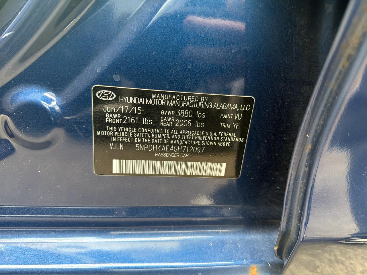 Hyundai Elantra 4dr Sdn Auto SE (Alabama Plant) 2016