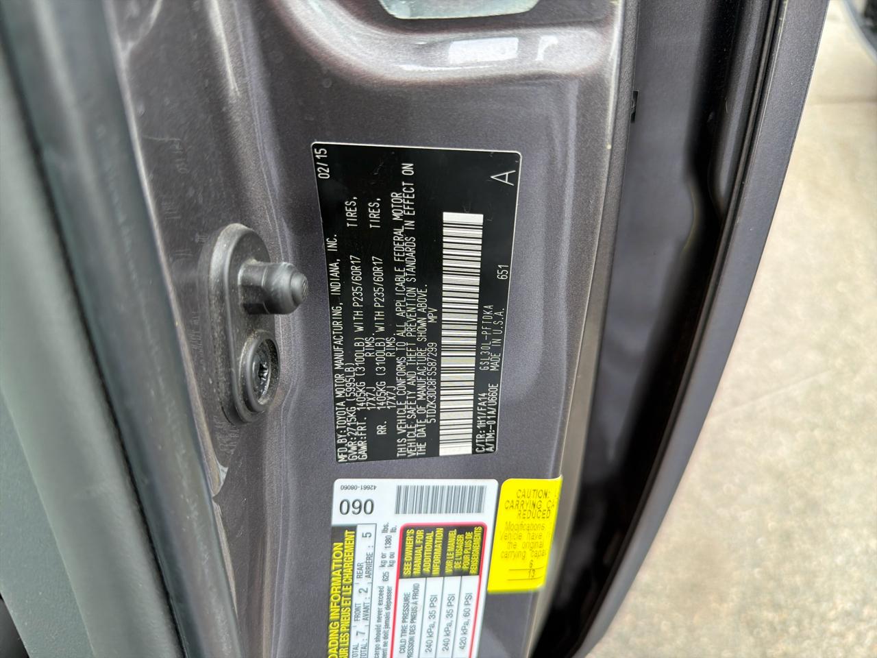 Toyota Sienna 5dr 7-Pass Van L FWD (Natl) 2015