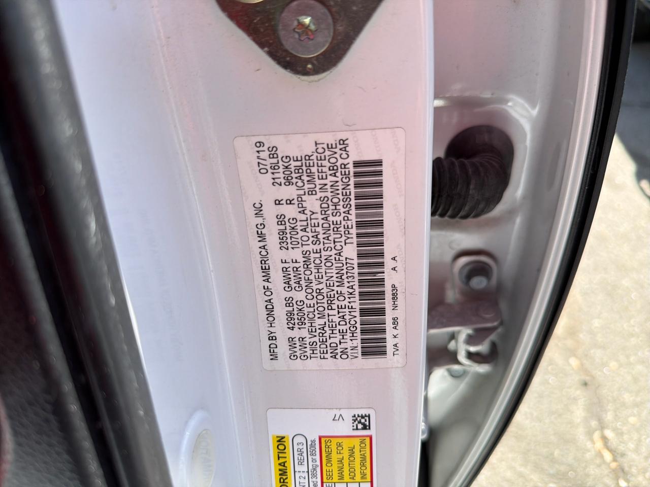 Honda Accord Sedan LX 1.5T CVT 2019