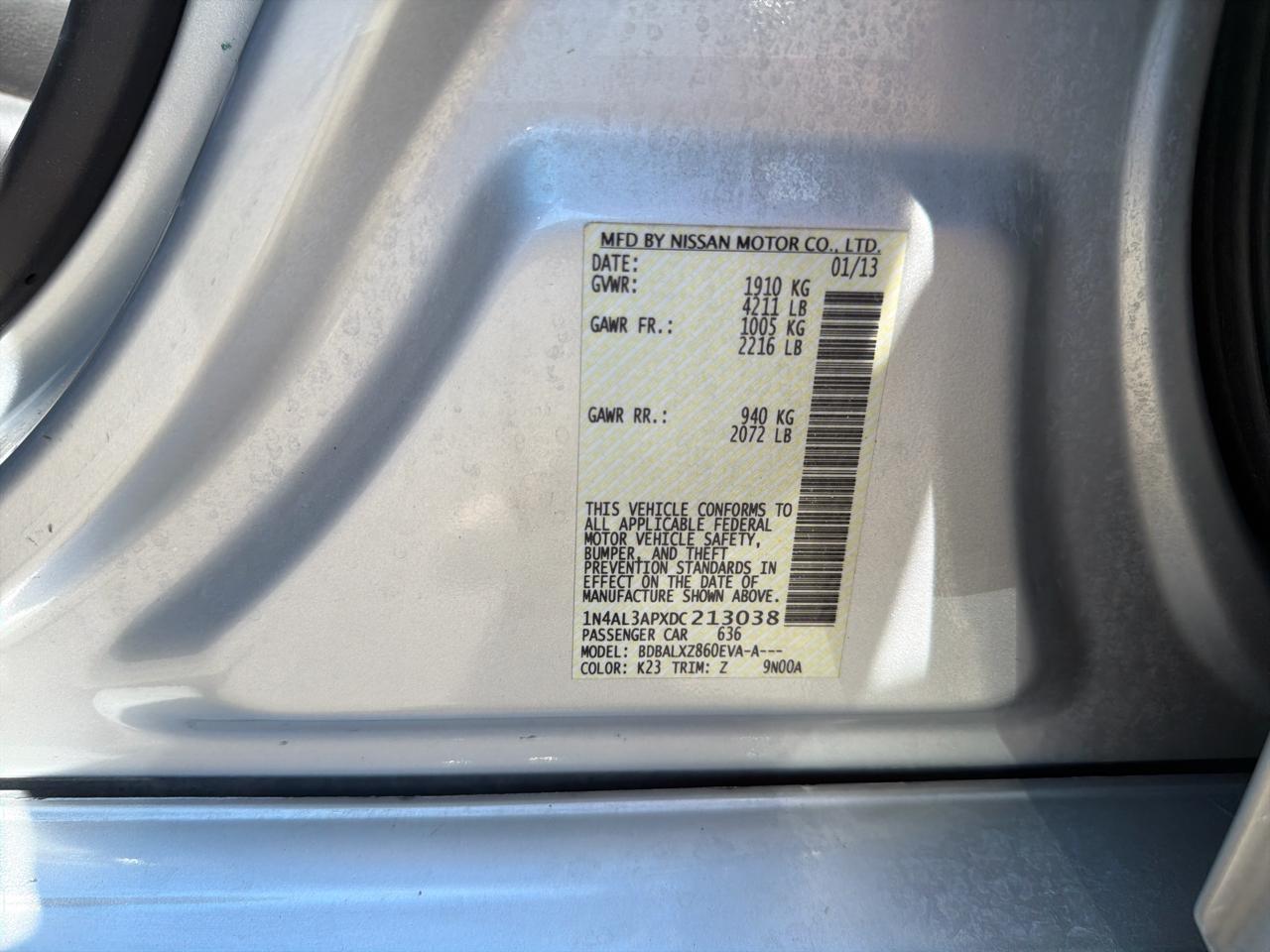 Nissan Altima 4dr Sdn I4 2.5 SL 2013