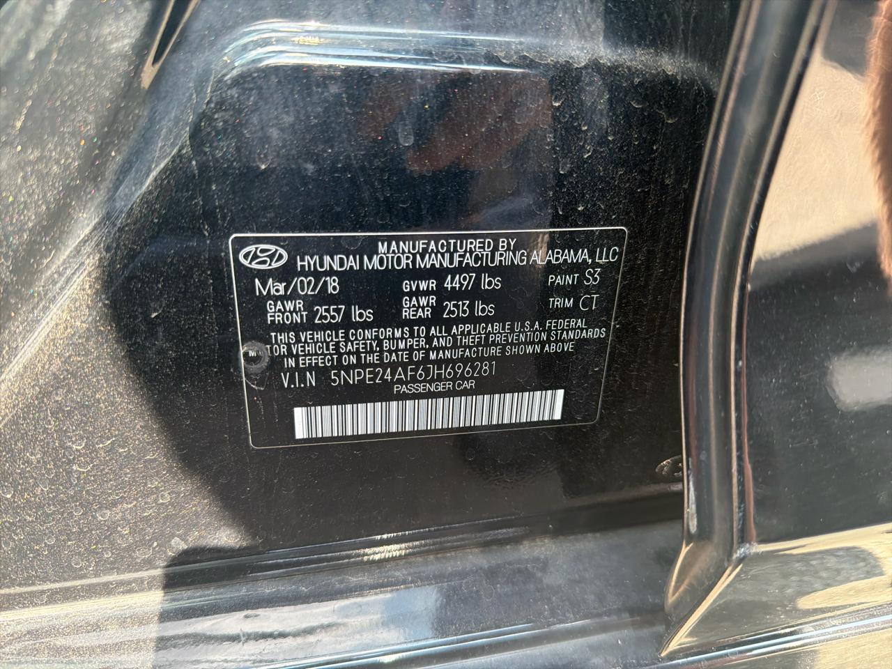 Hyundai Sonata SE 2.4L SULEV 2018