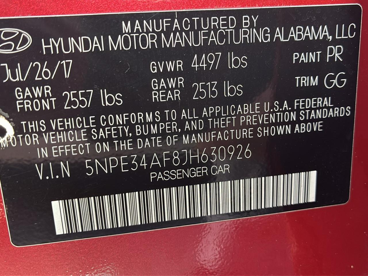 Hyundai Sonata Limited 2.4L SULEV *Ltd Avail* 2018
