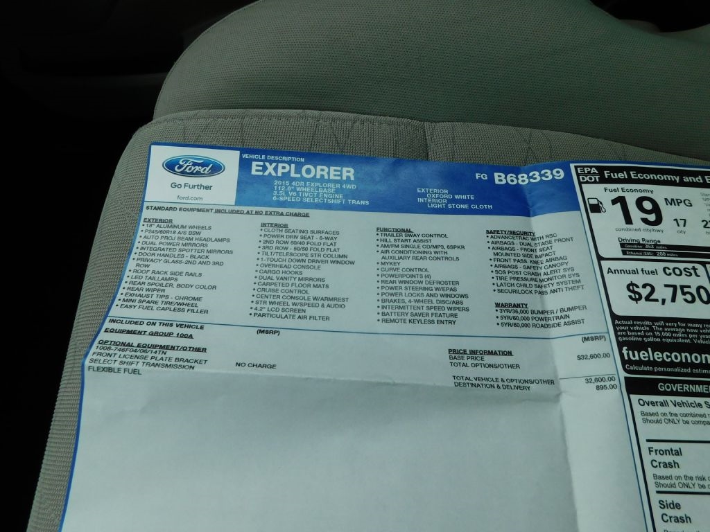 Ford Explorer Base 4WD 2015 Ford Explorer Base 4WD 2015