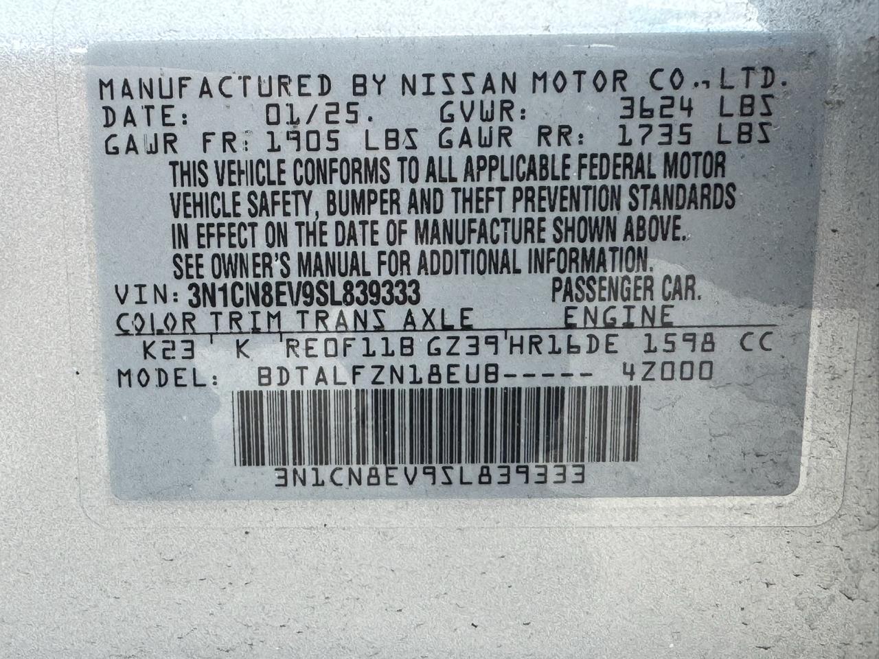 Nissan Versa SV CVT 2025
