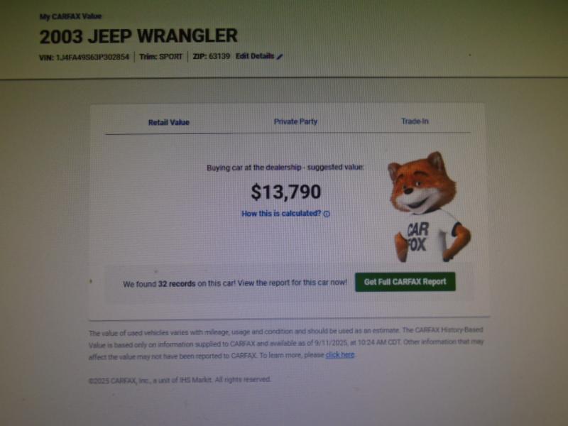 Jeep Wrangler 4WD 2dr Sport 2003 Jeep Wrangler 4WD 2dr Sport 2003