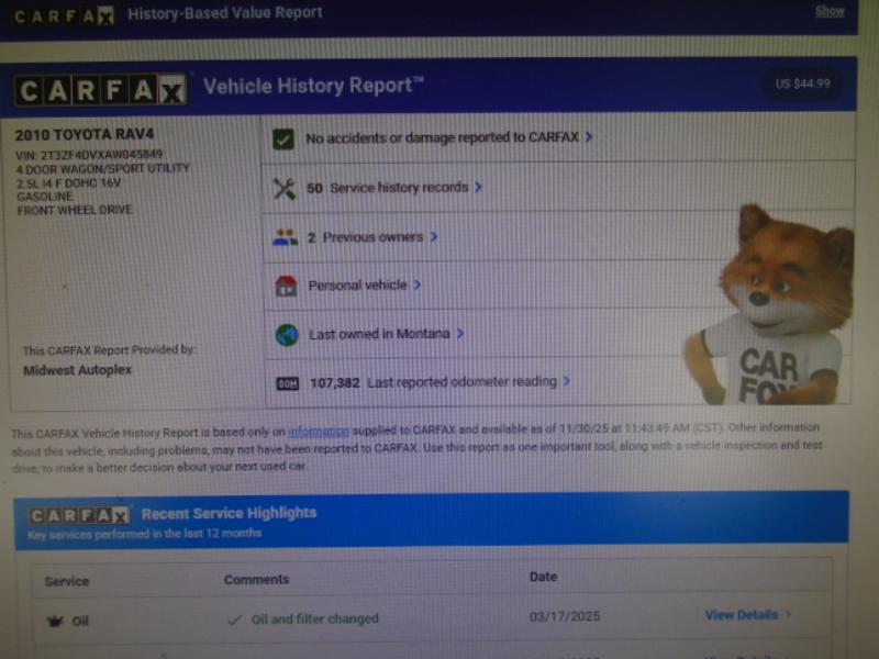 Toyota RAV4 2WD 4dr 4-cyl (Natl) 2010