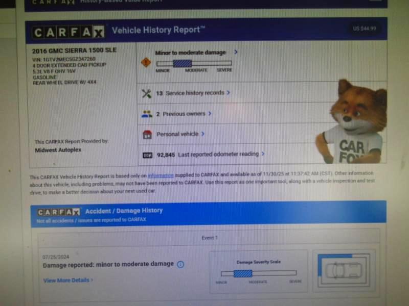 GMC Sierra 1500 SLE Ext. Cab 4-Door Long Bed 4WD 2016