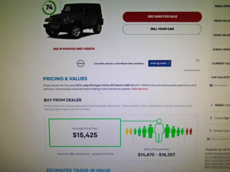 Jeep Wrangler Sahara 2D SUV 4WD 2014