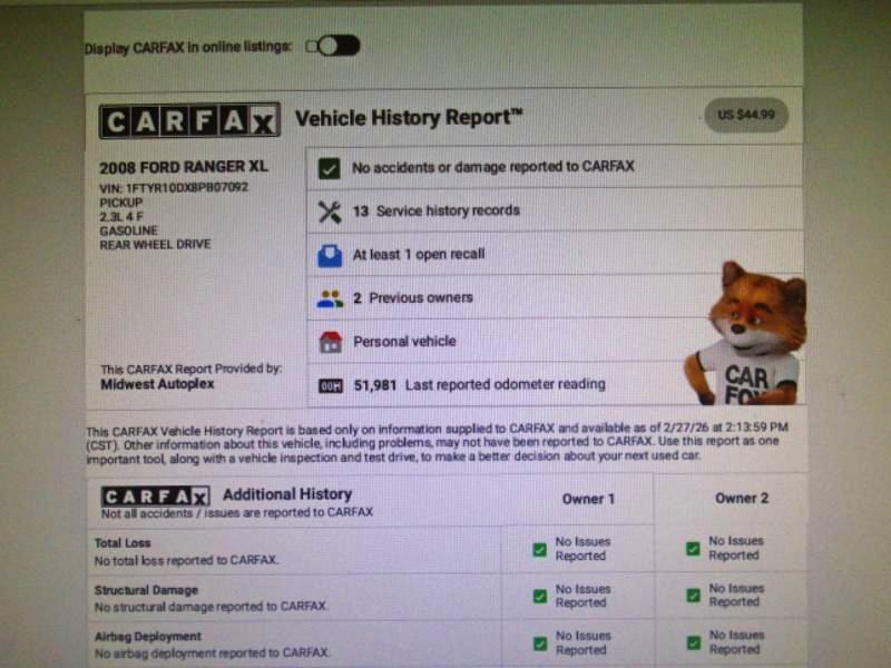 Ford Ranger XL Reg. Cab Long Bed 2WD 2008