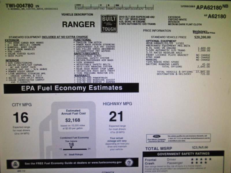 Ford Ranger XLT SuperCab 4.0L 2WD 2010