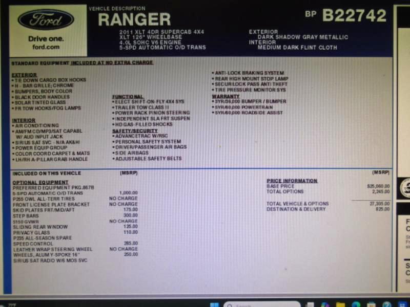 Ford Ranger Sport SuperCab 4-Door 4WD 2011