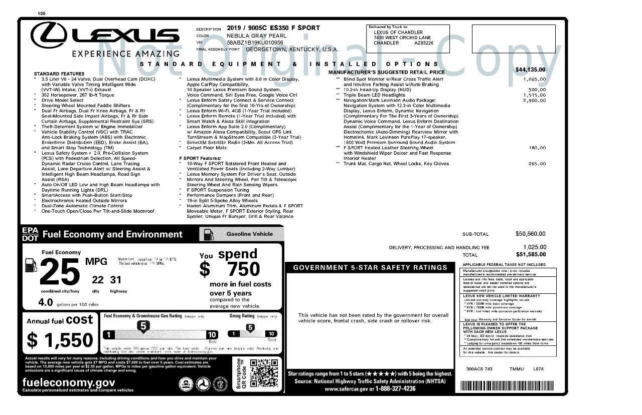 Lexus ES ES 350 FWD 2019