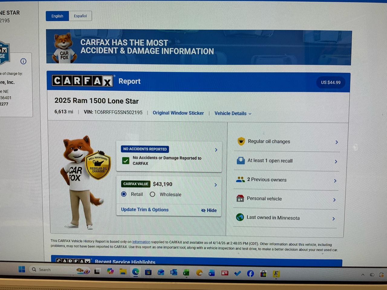 RAM 1500 Big Horn Crew Cab SWB 4WD 2025