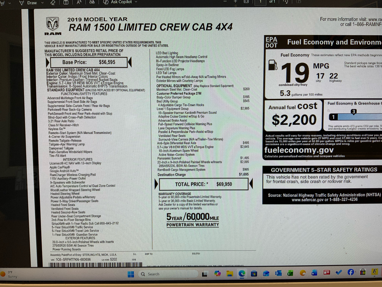 RAM 1500 Limited Crew Cab SWB 4WD 2019