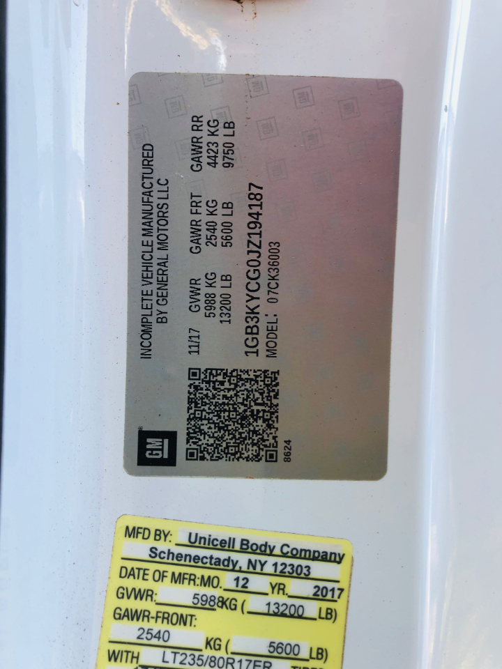 Chevrolet Silverado 3500HD 4WD Reg Cab 137.5" WB, 59.06" CA WT 2018