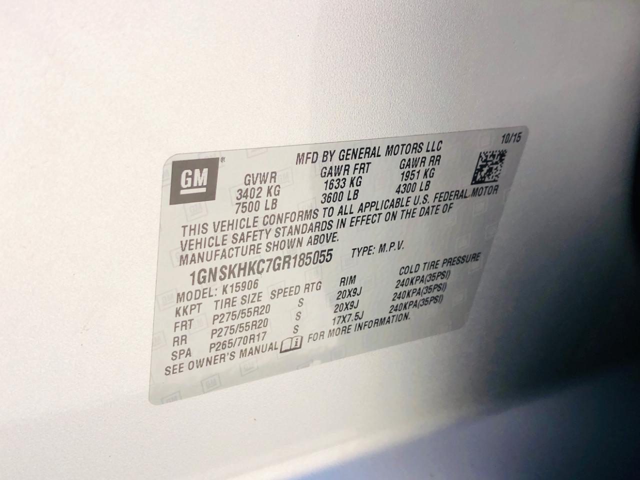 Chevrolet Suburban 4WD 4dr 1500 LT 2016