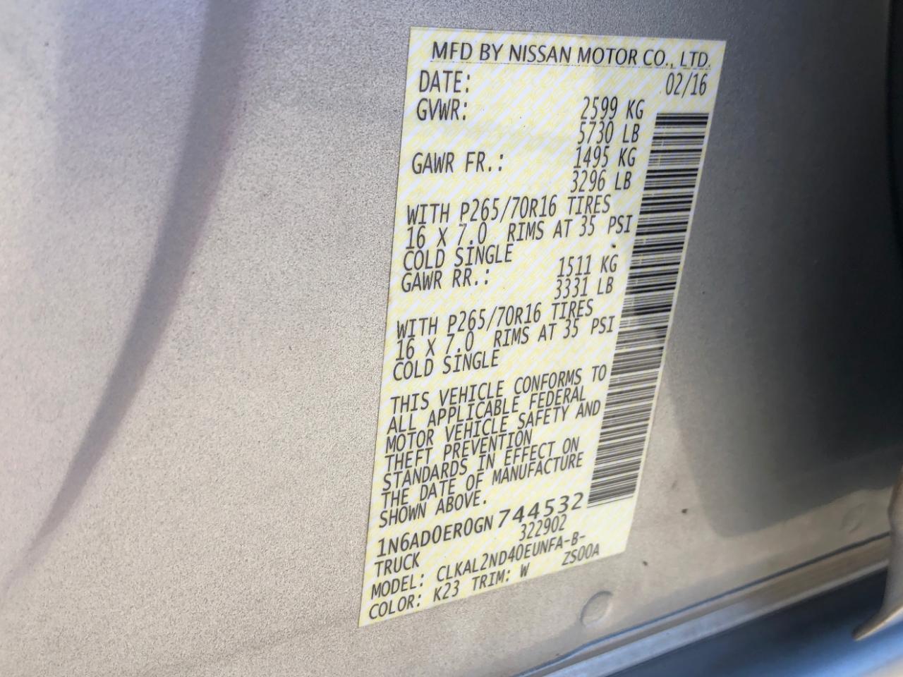 Nissan Frontier 2WD Crew Cab SWB Auto SV 2016