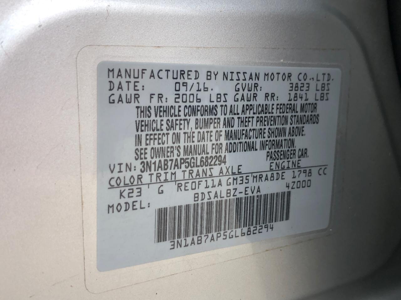 Nissan Sentra 4dr Sdn I4 CVT S 2016