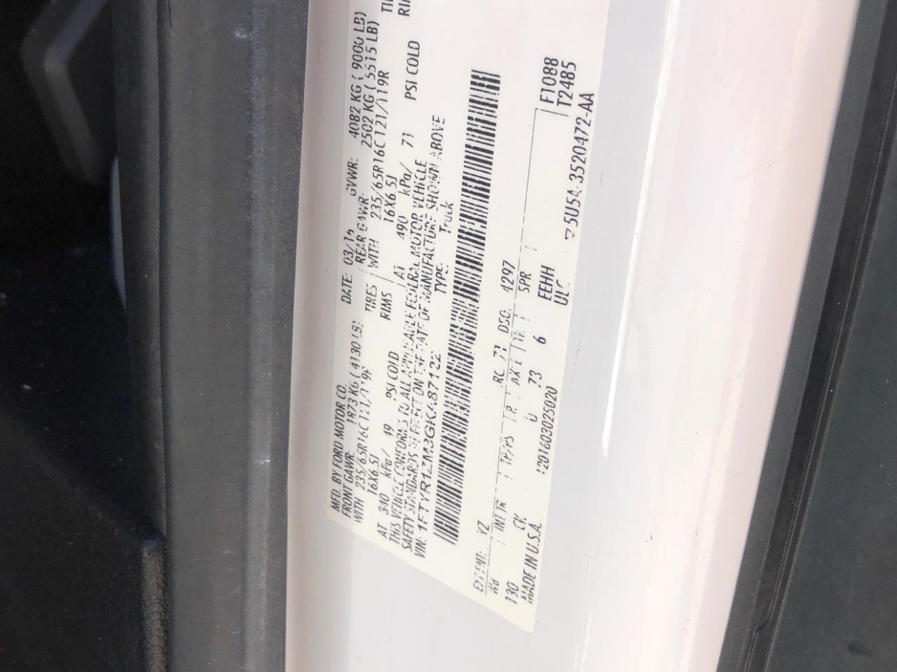 Ford Transit Cargo Van T-250 130" Low Rf 9000 GVWR Swing-Out RH Dr 2016