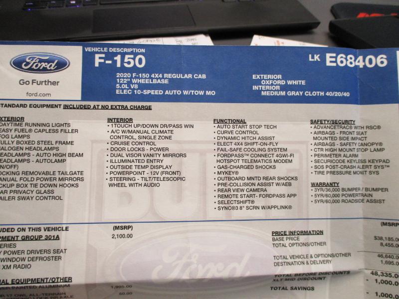 Ford F-150 XLT 4WD Reg Cab 6.5' Box 2020