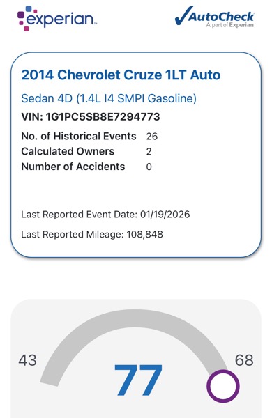 Chevrolet Cruze 1LT Auto 2014