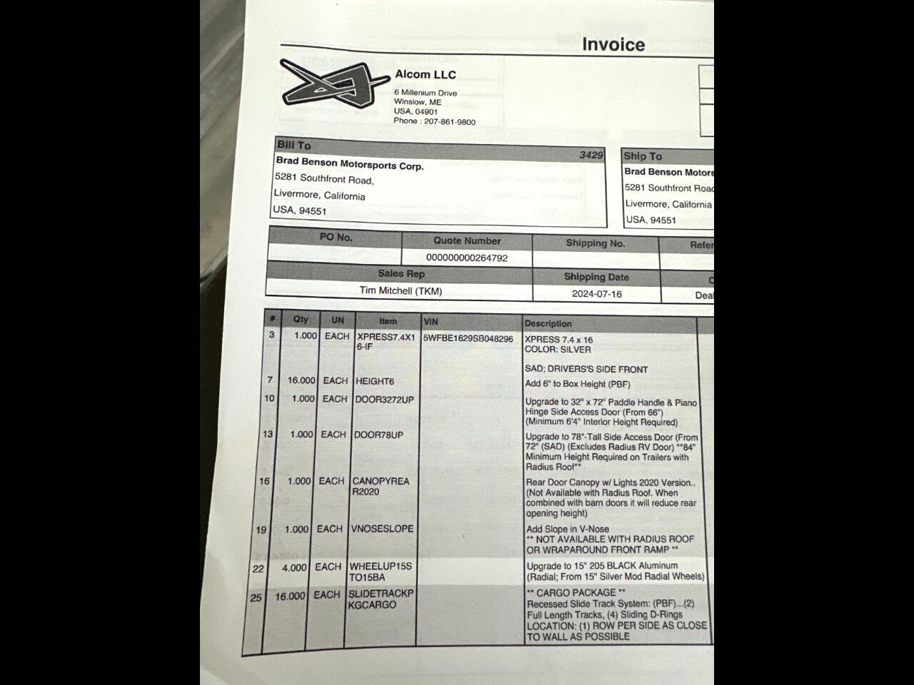 Alcom 7.5 x 16  2024 Alcom 7.5 x 16  2024