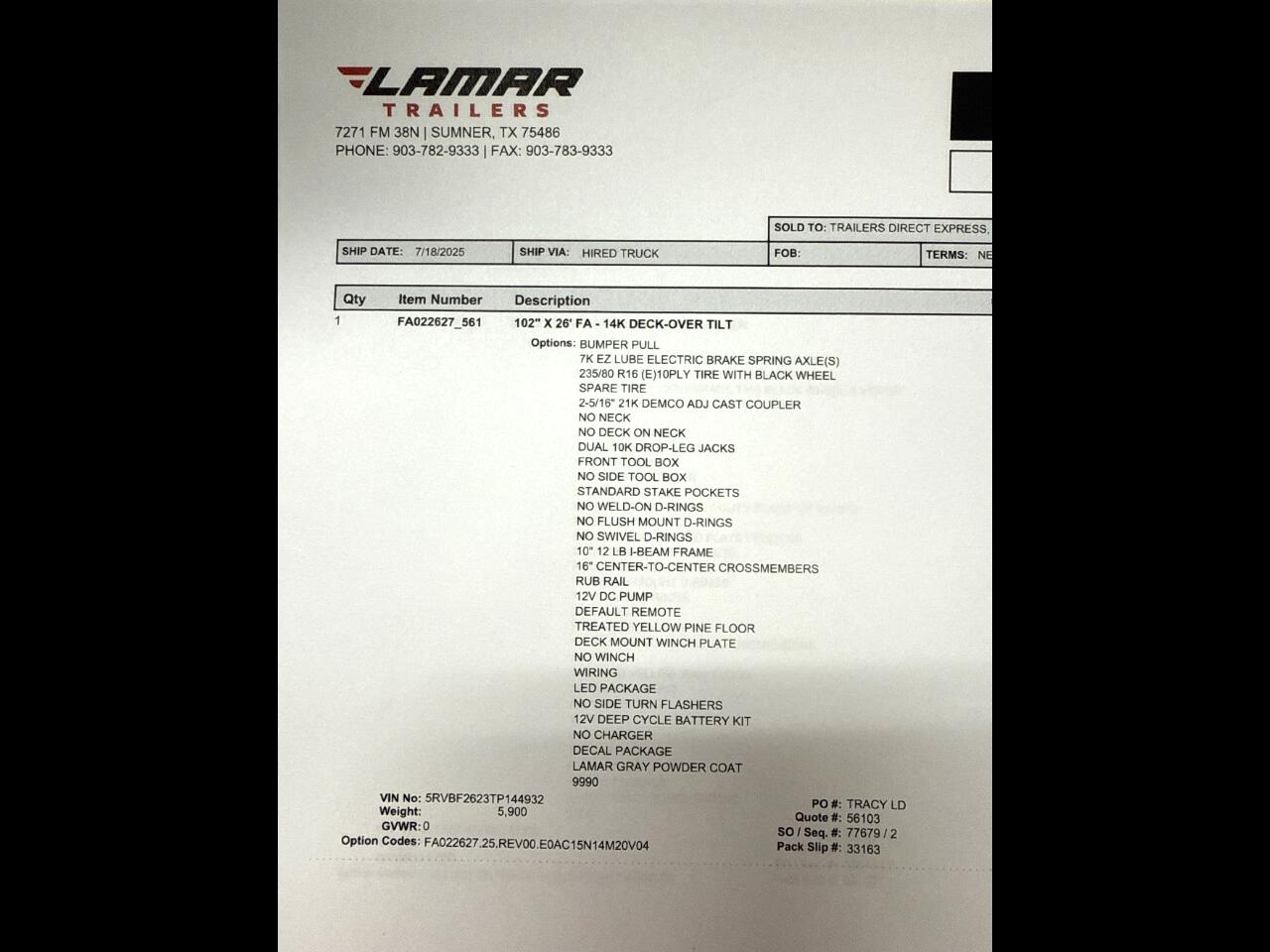 Lamar Equipment Trailer  2026 Lamar Equipment Trailer  2026