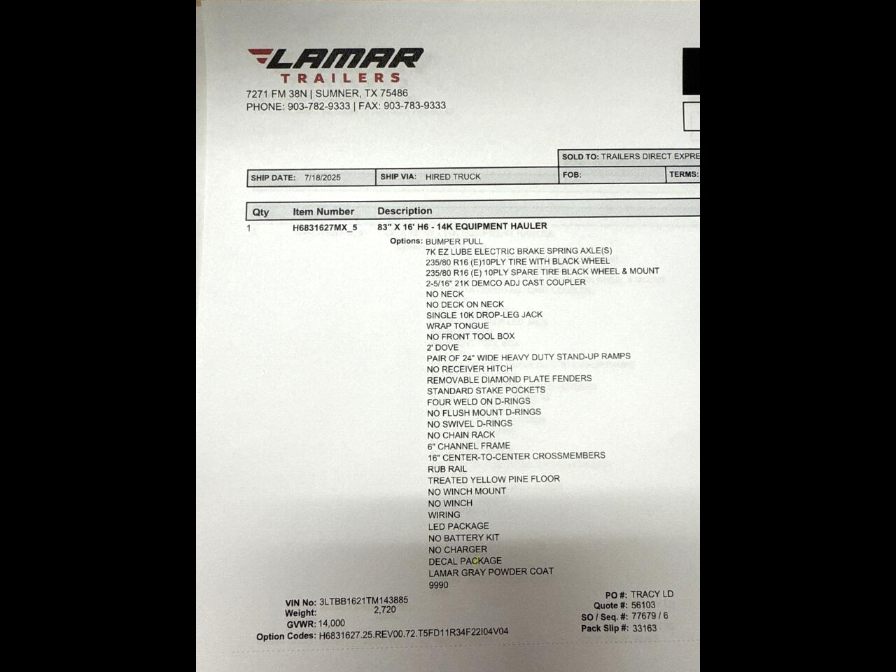 Lamar Equipment Trailer  2026 Lamar Equipment Trailer  2026