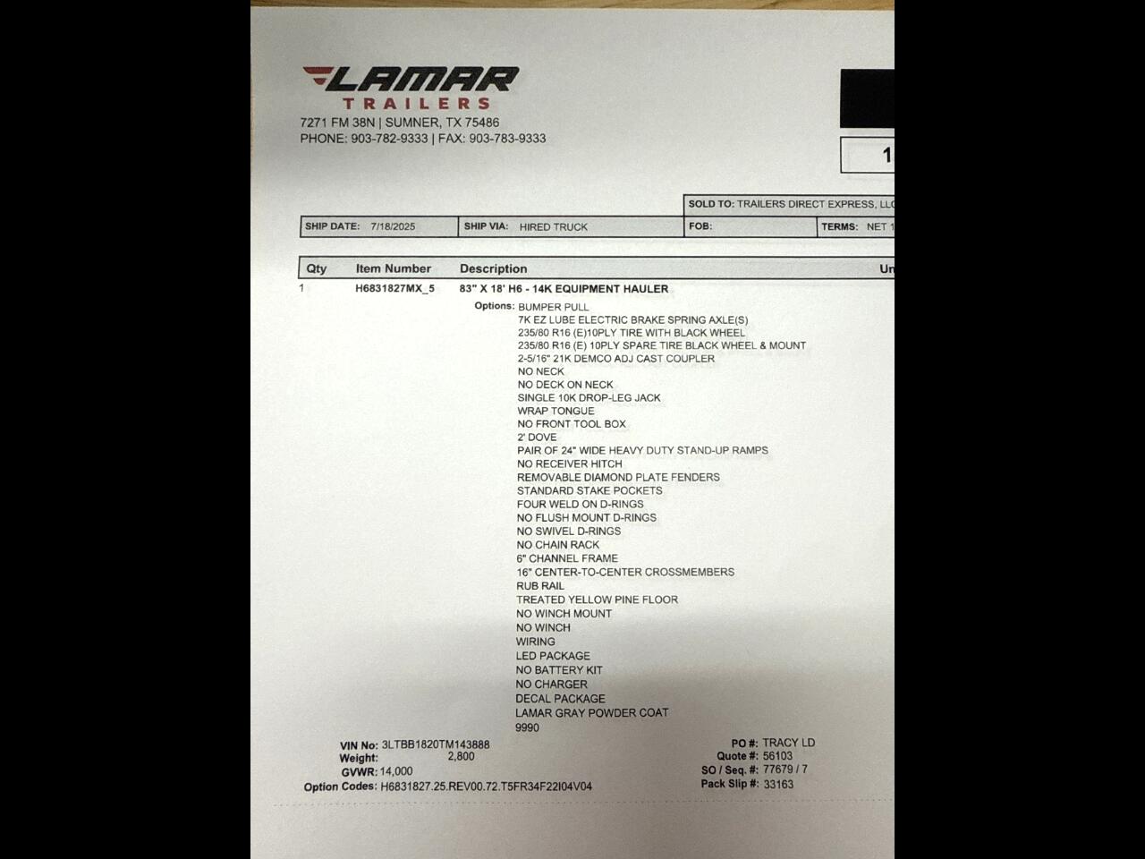 Lamar Equipment Trailer  2026 Lamar Equipment Trailer  2026