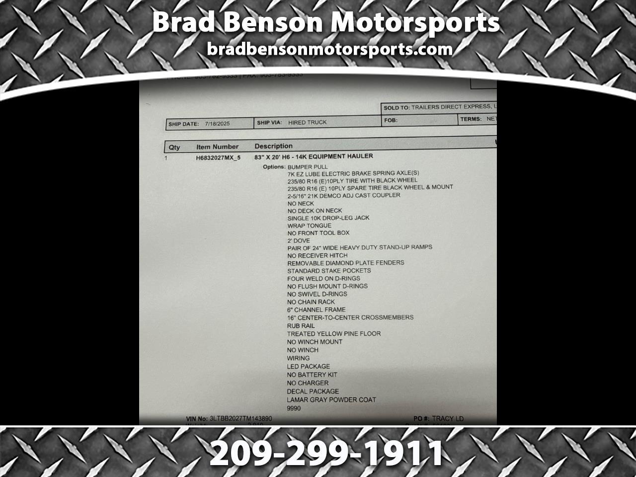 2026 Lamar Equipment Trailer 83 X 20 H6 EQUIPMENT TRAILER 14000 GVWR