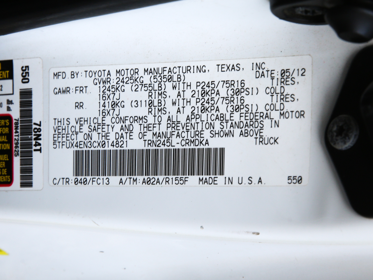 Toyota Tacoma Access Cab 4WD 2012