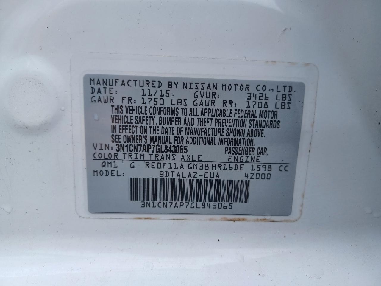 Nissan Versa 1.6 S 5M 2016