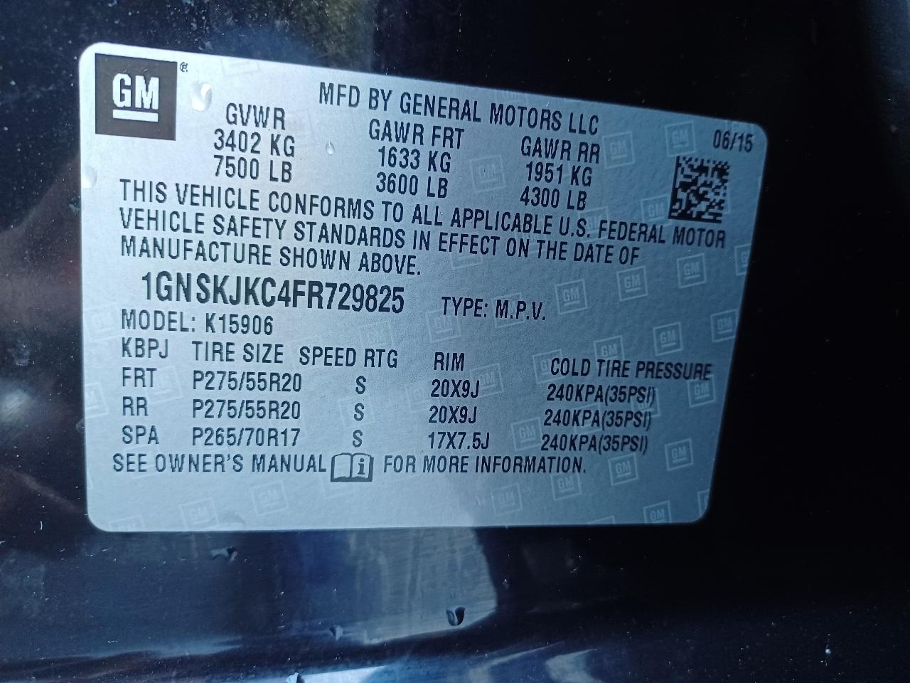 Chevrolet Suburban LT 1500 4WD 2015