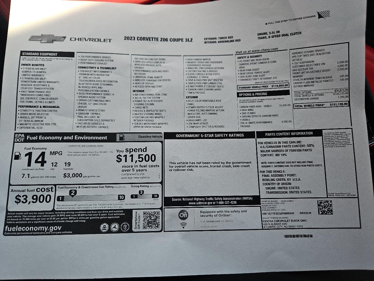 Chevrolet Corvette 2dr Z06 Cpe w/3LZ 2023