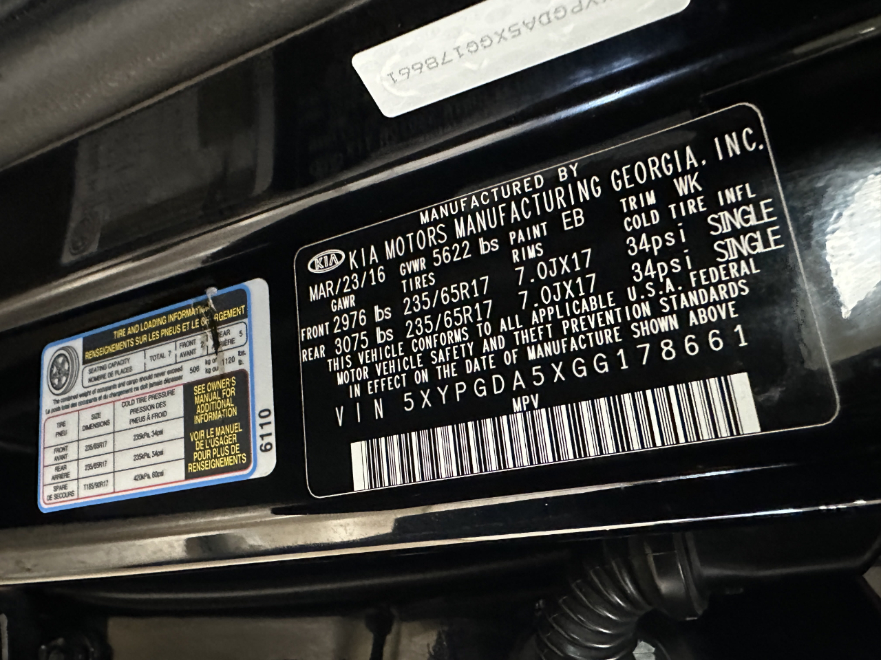 Kia Sorento AWD 4dr 3.3L LX 2016