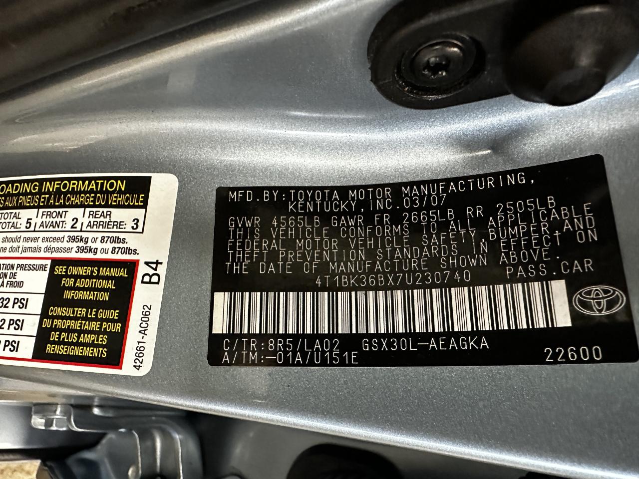 Toyota Avalon 4dr Sdn XLS (Natl) 2007