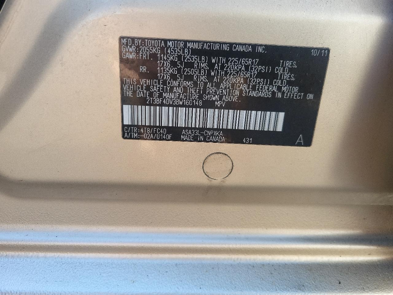 Toyota RAV4 4WD 4dr 4-cyl 4-Spd AT (Natl) 2011