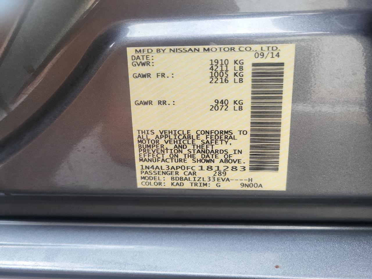 Nissan Altima 4dr Sdn I4 2.5 SV 2015