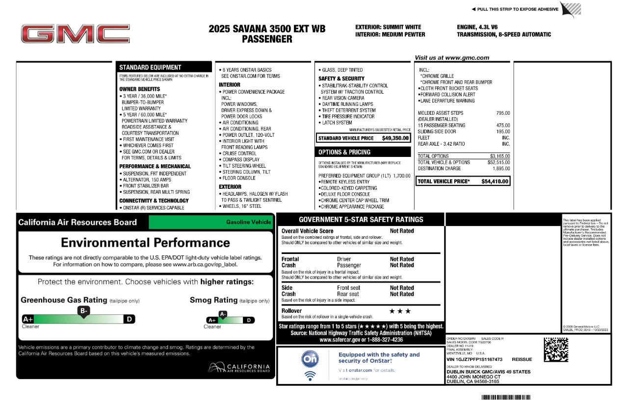 GMC Savana Passenger RWD 3500 155" LT 2025