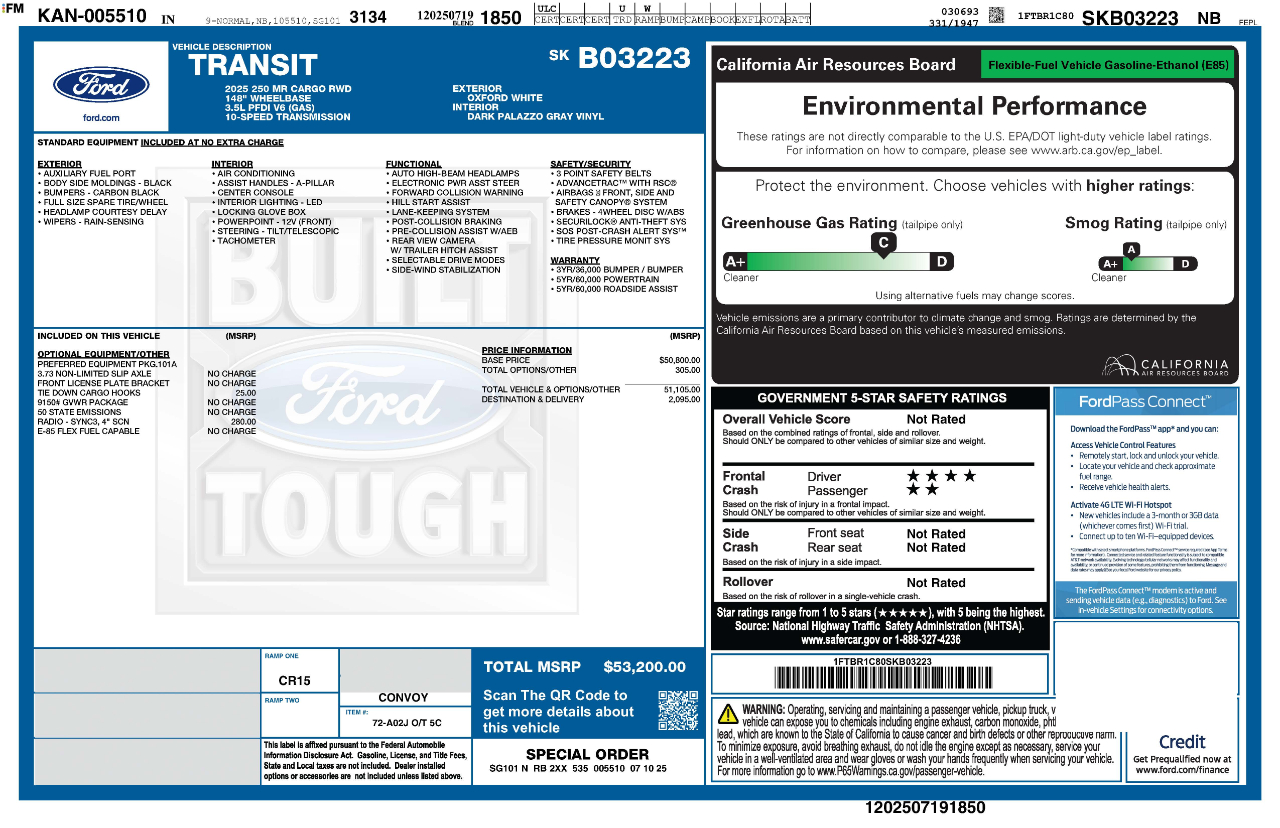 Ford Transit Cargo Van T-250 148" Med Rf 9070 GVWR RWD 2025