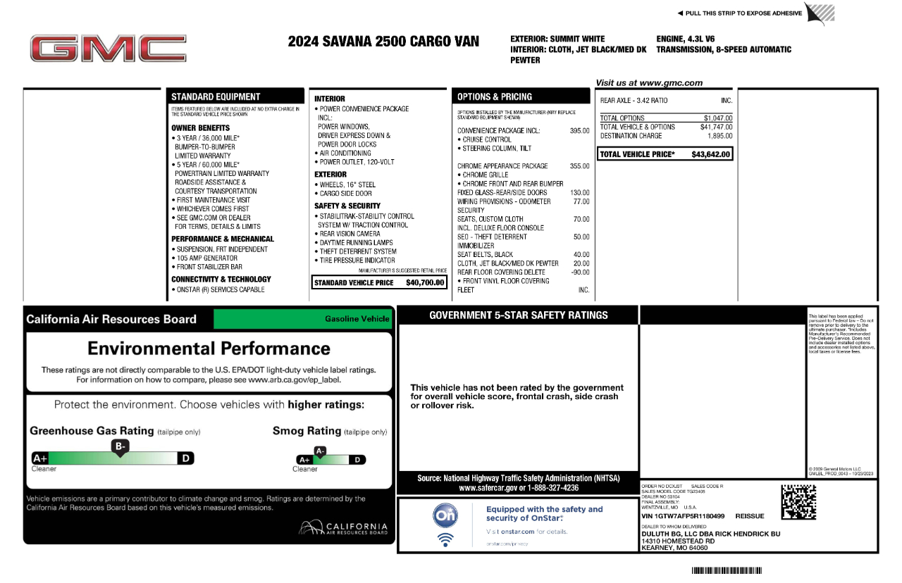 GMC Savana Cargo Van RWD 2500 135" 2024